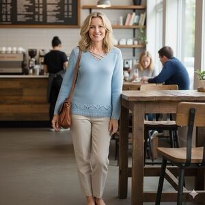 BCBGMAXAZRIA Baby Blue Open Knit Crochet Sweater